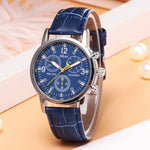 Women's Leather Watch, Student Quartz Watch, Casual 3-Eye Watch