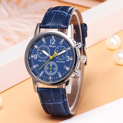 Women's Leather Watch, Student Quartz Watch, Casual 3-Eye Watch