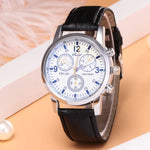 Women's Leather Watch, Student Quartz Watch, Casual 3-Eye Watch